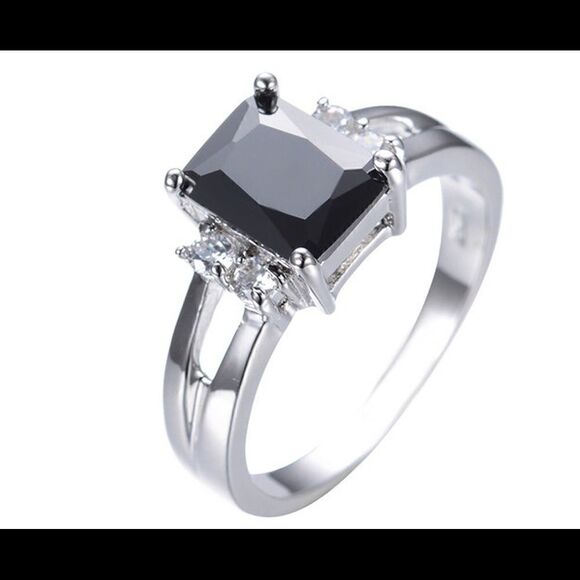 18k White Gold PLATED Black CZ  Ring - Picture 3 of 4